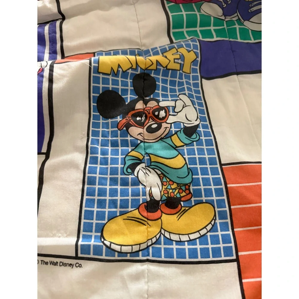 2 Vintage 90s Mickey Mouse Disney Comforter Colorful Retro Grid Print twin